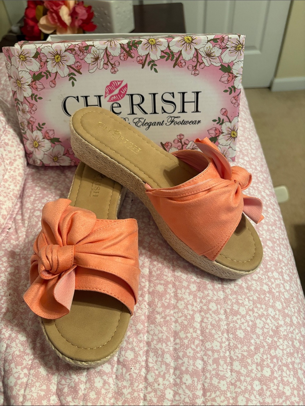 Cherish Coral Knot Espadrille Slide Mules